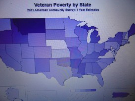 A maps state-by-state where vets most homeless. Pennsylvania and New Jersey have fewer homeless vets.